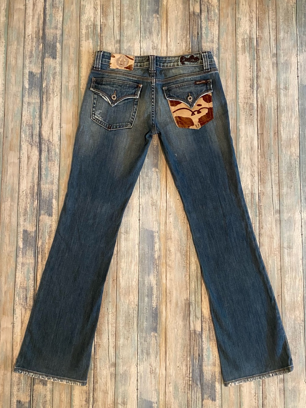 Miss Me Jeans Y2K Bootcut w/ Cowhide Patch Pocket Distressed Western Size 29